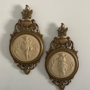 Pair Vintage Cameo Wall Plaques Baroque Female/Goddess Images USA